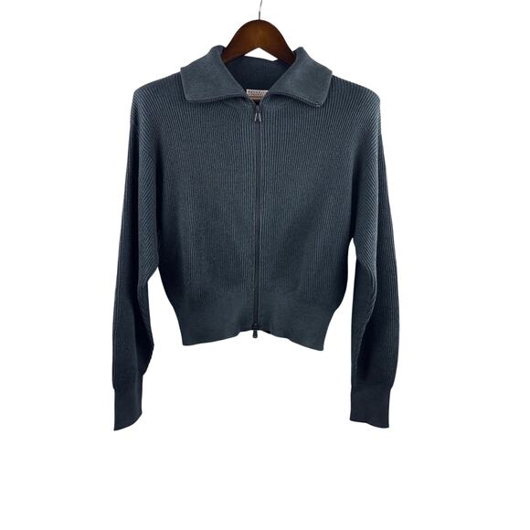 Women’s Brunello Cucinelli XS Dark Navy Sparkly Zip-Ip Sweater